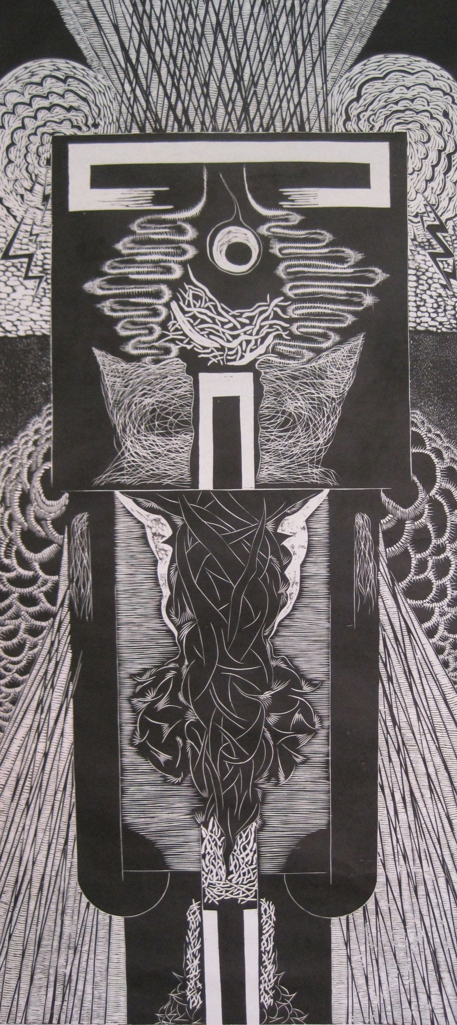 猫头鹰骑士 黑白木刻 李轶杰 121cm×54cm